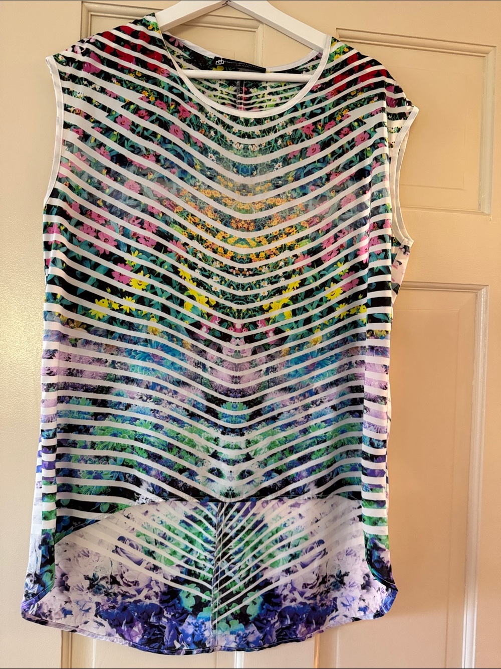 Sleeveless Multicolor Striped Floral Tank Top
